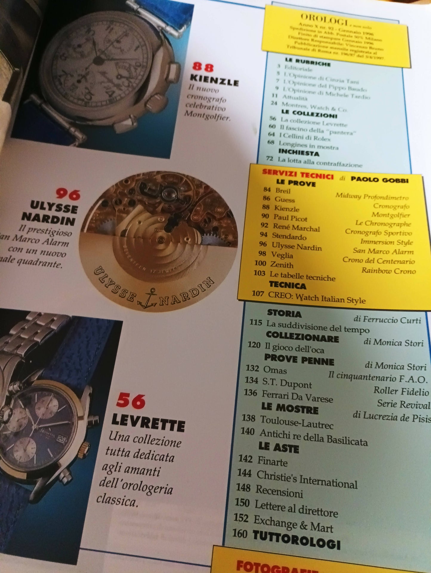 Rivista vintage orologi e non solo numero 92 del gennaio 1996 con 192 pagine.