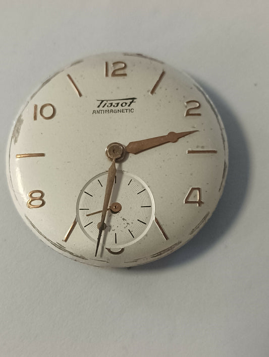 Meccanismo vintage Tissot meccanico manuale completo di quadrante sfere con secondi piccoli a ore 6.