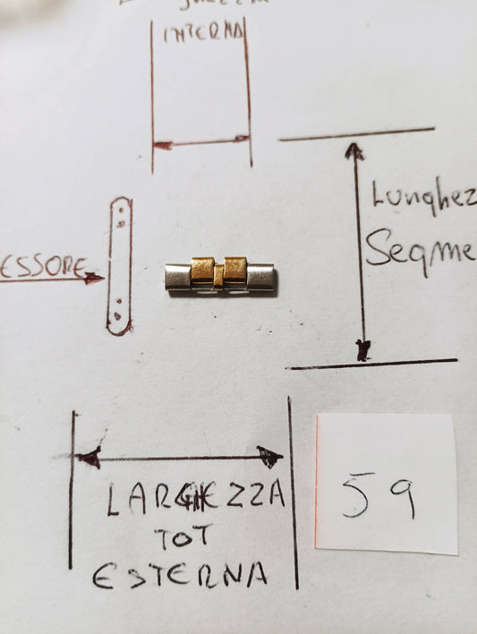 Maglia aggiuntiva per bracciale color acciaio e oro delle dimensioni di 15,88 m.m. e di minima 8,05 m.m. spessore 1,90 m.m. larghezza segmento 4,06 m.m.